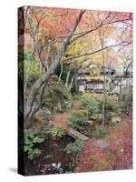 Autumn Maple Leaves at 16th Century Jojakko Ji Temple, Arashiyama Sagano Area, Kyoto, Japan-Christian Kober-Stretched Canvas