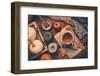 Autumn Mood Concept. Warm, Cozy and Rustic Still Life with Cup of Tea, Candle and Pumpkins.-brebca-Framed Photographic Print