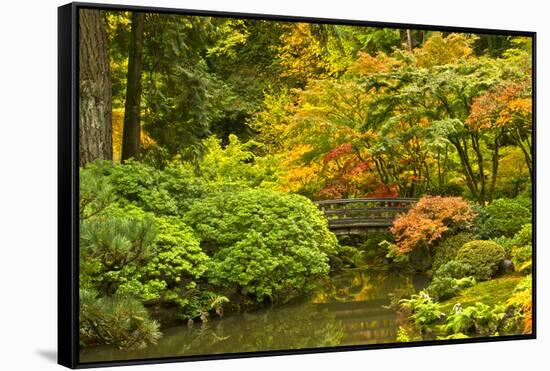 Autumn, Moon Bridge, Portland, Oregon, Usa-Michel Hersen-Framed Stretched Canvas