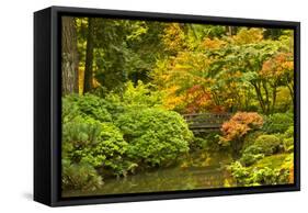 Autumn, Moon Bridge, Portland, Oregon, Usa-Michel Hersen-Framed Stretched Canvas