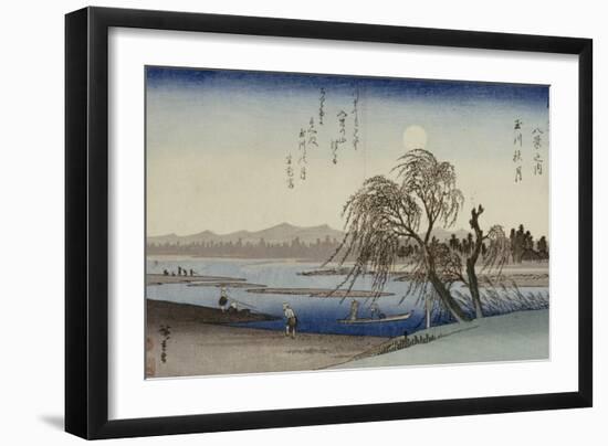 Autumn Moon Over Tama River-Ando Hiroshige-Framed Giclee Print