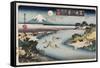 Autumn Moon, Tama River', from the Series 'Eight Views of Famous Places'-Ando Hiroshige-Framed Stretched Canvas