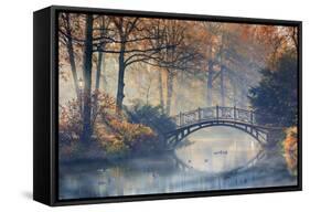 Autumn - Old Bridge in Autumn Misty Park-Gorilla-Framed Stretched Canvas