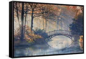 Autumn - Old Bridge in Autumn Misty Park-Gorilla-Framed Stretched Canvas