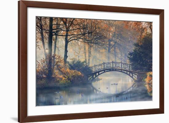 Autumn - Old Bridge in Autumn Misty Park-Gorilla-Framed Photographic Print