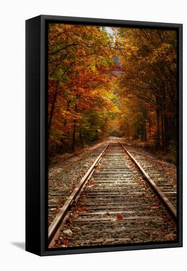 Autumn Railroad Glow, Deep Fall, New Hampshire-Vincent James-Framed Stretched Canvas