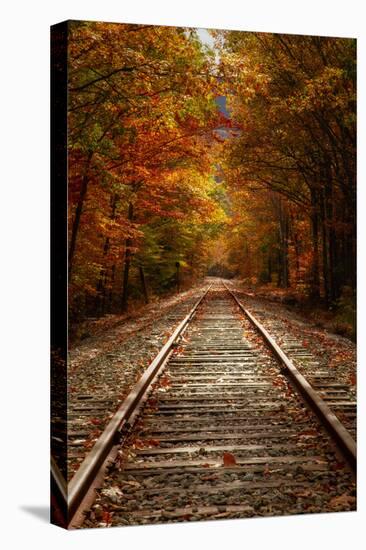 Autumn Railroad Glow, Deep Fall, New Hampshire-Vincent James-Stretched Canvas