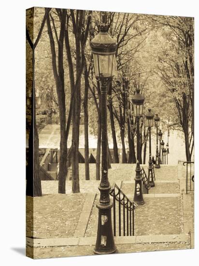 Autumn, Rue De Foyatier Steps to the Place Du Sacre Coeur, Montmartre, Paris, France-Walter Bibikow-Stretched Canvas