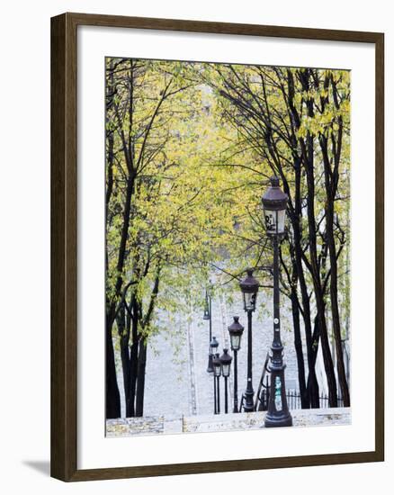 Autumn, Rue De Foyatier Steps to the Place Du Sacre Coeur, Montmartre, Paris, France-Walter Bibikow-Framed Photographic Print