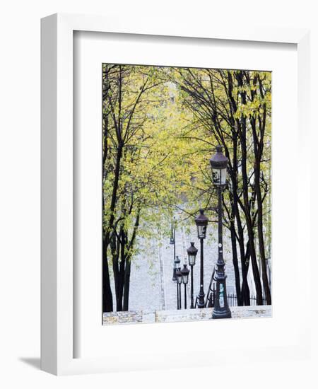 Autumn, Rue De Foyatier Steps to the Place Du Sacre Coeur, Montmartre, Paris, France-Walter Bibikow-Framed Photographic Print