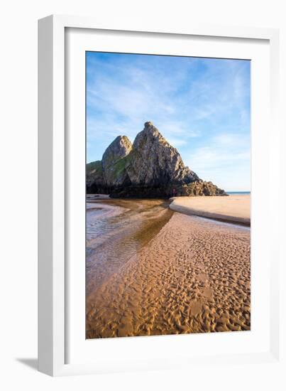 Autumn Sunlight at Three Cliffs Bay, Gower, South Wales, UK-Nigel John-Framed Photographic Print