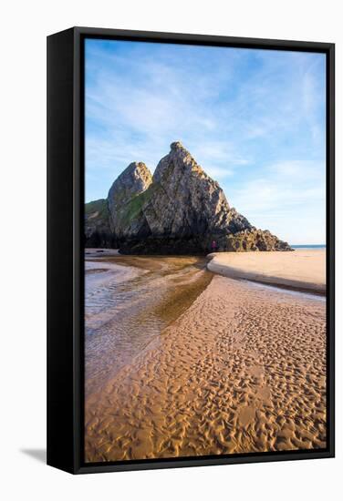 Autumn Sunlight at Three Cliffs Bay, Gower, South Wales, UK-Nigel John-Framed Stretched Canvas