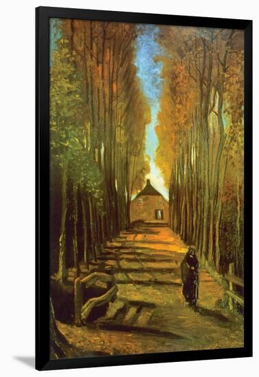 Autumn Tree Lined Lane Leading To a Farm House-Vincent van Gogh-Framed Art Print