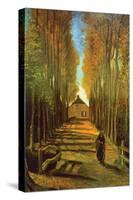 Autumn Tree Lined Lane Leading To a Farm House-Vincent van Gogh-Stretched Canvas