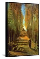 Autumn Tree Lined Lane Leading To a Farm House-Vincent van Gogh-Framed Stretched Canvas