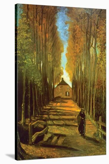 Autumn Tree Lined Lane Leading To a Farm House-Vincent van Gogh-Stretched Canvas