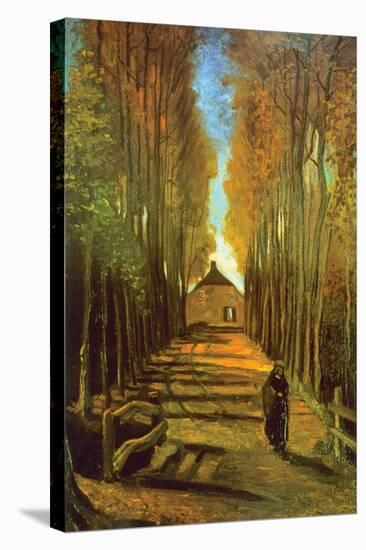 Autumn Tree Lined Lane Leading To a Farm House-Vincent van Gogh-Stretched Canvas