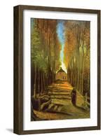 Autumn Tree Lined Lane Leading To a Farm House-Vincent van Gogh-Framed Art Print