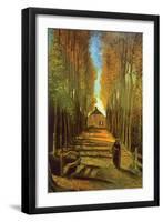 Autumn Tree Lined Lane Leading To a Farm House-Vincent van Gogh-Framed Art Print