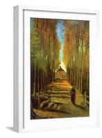 Autumn Tree Lined Lane Leading To a Farm House-Vincent van Gogh-Framed Art Print