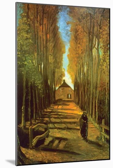 Autumn Tree Lined Lane Leading To a Farm House-Vincent van Gogh-Mounted Art Print