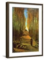 Autumn Tree Lined Lane Leading To a Farm House-Vincent van Gogh-Framed Art Print