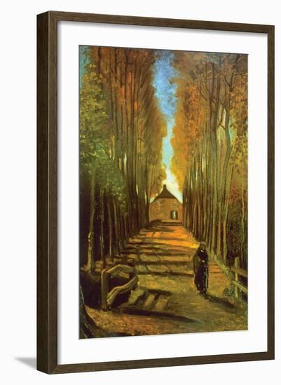 Autumn Tree Lined Lane Leading To a Farm House-Vincent van Gogh-Framed Art Print