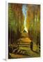 Autumn Tree Lined Lane Leading To a Farm House-Vincent van Gogh-Framed Art Print