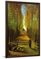 Autumn Tree Lined Lane Leading To a Farm House-Vincent van Gogh-Framed Art Print