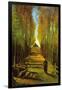 Autumn Tree Lined Lane Leading To a Farm House-Vincent van Gogh-Framed Art Print