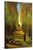 Autumn Tree Lined Lane Leading To a Farm House-Vincent van Gogh-Stretched Canvas