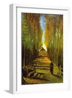 Autumn Tree Lined Lane Leading To a Farm House-Vincent van Gogh-Framed Art Print