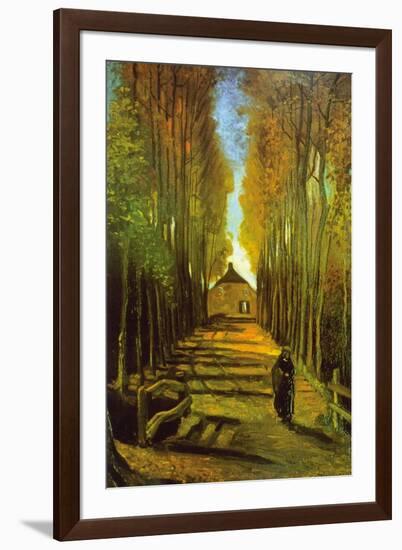 Autumn Tree Lined Lane Leading To a Farm House-Vincent van Gogh-Framed Art Print