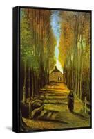 Autumn Tree Lined Lane Leading To a Farm House-Vincent van Gogh-Framed Stretched Canvas