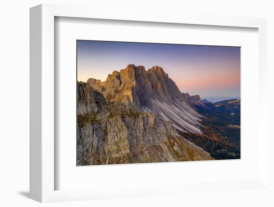 Autumn trees at feet of Furchetta and Sass Rigais, Italy-Roberto Moiola-Framed Photographic Print