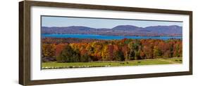 Autumn trees at lakeshore, Brome Lake, West Bolton, Quebec, Canada-null-Framed Photographic Print