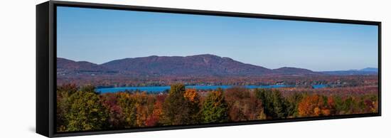 Autumn trees at lakeshore, Brome Lake, West Bolton, Quebec, Canada-null-Framed Stretched Canvas