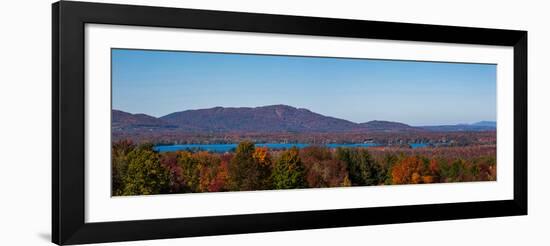 Autumn trees at lakeshore, Brome Lake, West Bolton, Quebec, Canada-null-Framed Premium Photographic Print