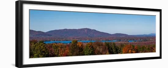 Autumn trees at lakeshore, Brome Lake, West Bolton, Quebec, Canada-null-Framed Premium Photographic Print