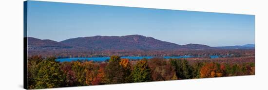 Autumn trees at lakeshore, Brome Lake, West Bolton, Quebec, Canada-null-Stretched Canvas