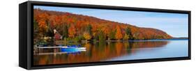 Autumn trees at lakeshore, Lake Bowker, Quebec, Canada-null-Framed Stretched Canvas