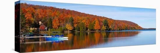 Autumn trees at lakeshore, Lake Bowker, Quebec, Canada-null-Stretched Canvas