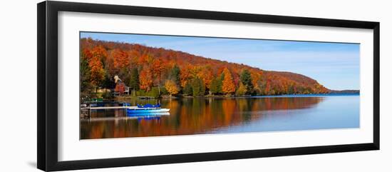 Autumn trees at lakeshore, Lake Bowker, Quebec, Canada-null-Framed Photographic Print