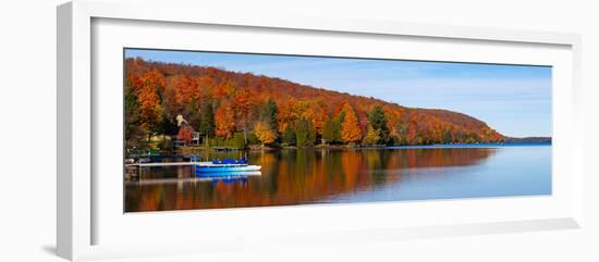 Autumn trees at lakeshore, Lake Bowker, Quebec, Canada-null-Framed Photographic Print