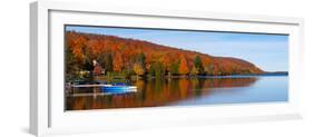 Autumn trees at lakeshore, Lake Bowker, Quebec, Canada-null-Framed Photographic Print