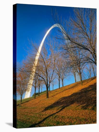 Autumn Trees Below Gateway Arch, Jefferson National Expansion, St. Louis, Missouri, USA-Scott T. Smith-Stretched Canvas