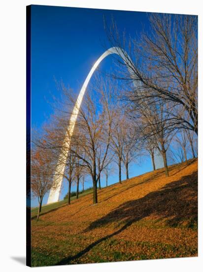 Autumn Trees Below Gateway Arch, Jefferson National Expansion, St. Louis, Missouri, USA-Scott T. Smith-Stretched Canvas