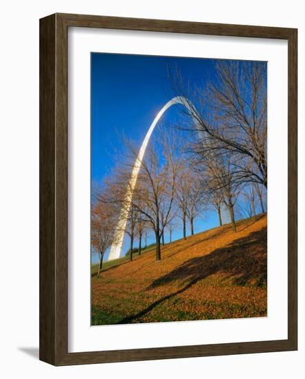 Autumn Trees Below Gateway Arch, Jefferson National Expansion, St. Louis, Missouri, USA-Scott T. Smith-Framed Photographic Print