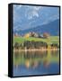 Autumn Trees Reflected in Forggensee in Bavaria-Alex Saberi-Framed Stretched Canvas