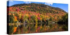 Autumn trees reflection in pond, Sugarloaf Pond, Potton, Quebec, Canada-null-Stretched Canvas